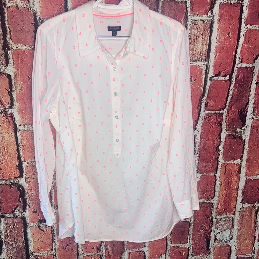 Talbots Plus White Pink Bow Blouse Size 1X